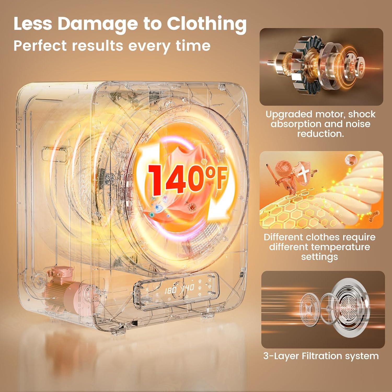 Secadora Portátil VCJ 12lbs 850W con 6 Modos y Temporizador