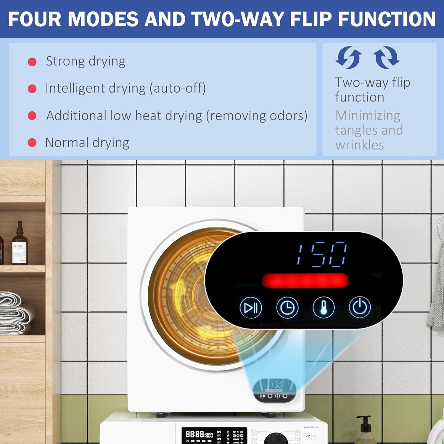 Secadora de Ropa Portátil HOMCOM 1.5 Pies Cúbicos Blanca
