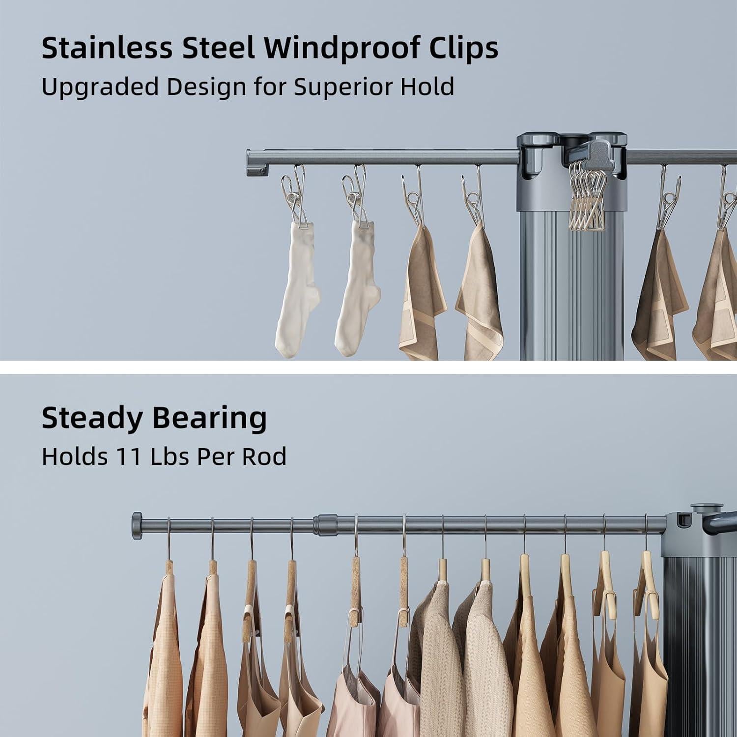 Perchero Plegable BIREN para Secar Ropa 177.8 cm Gris