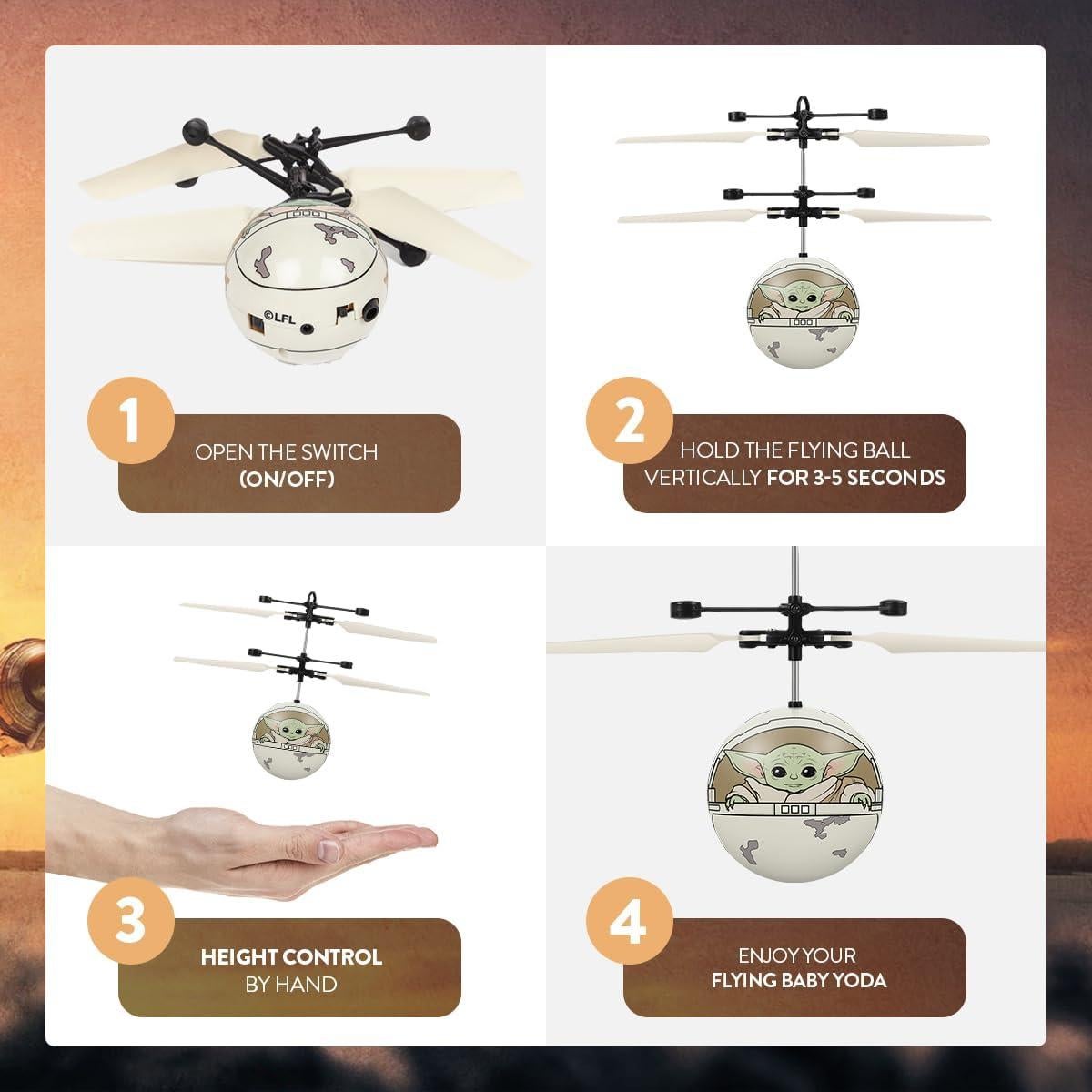 Bola Voladora Baby Yoda World Tech Toys - Dron USB para Niños 6+