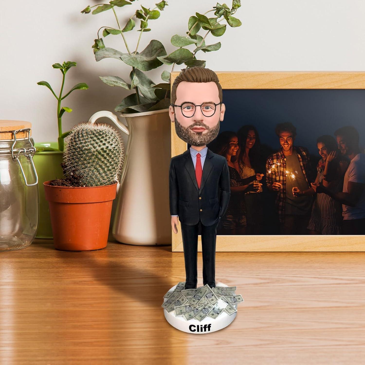 Bobblehead Personalizado Hombre Financiero Hecho a Mano