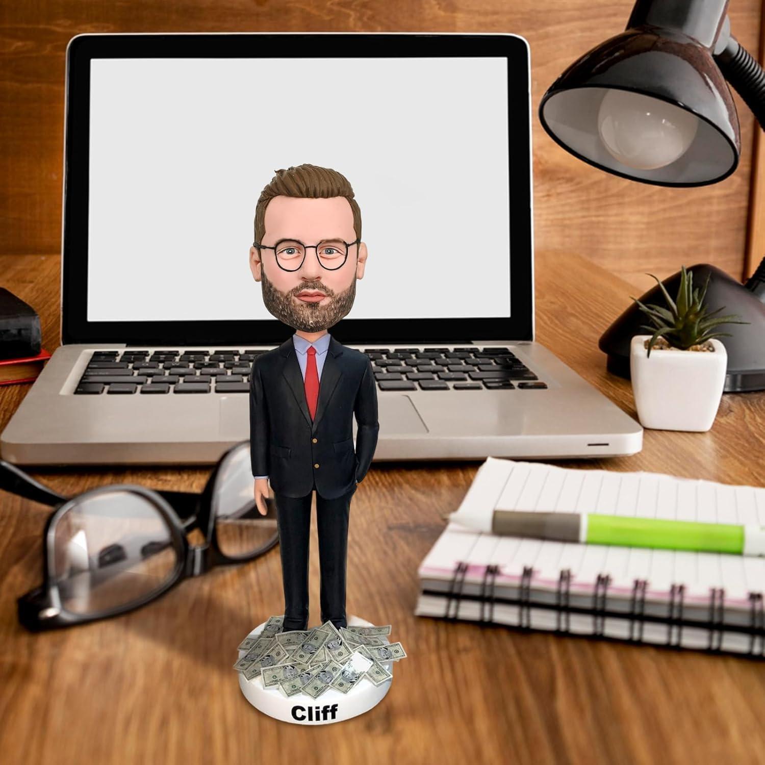 Bobblehead Personalizado Hombre Financiero Hecho a Mano