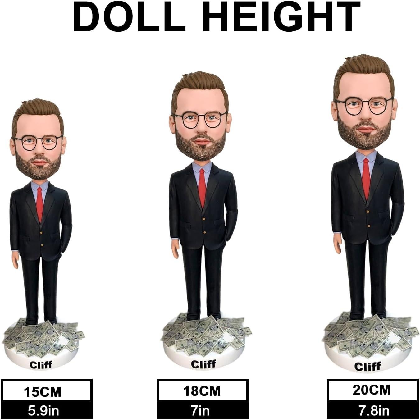 Bobblehead Personalizado Hombre Financiero Hecho a Mano