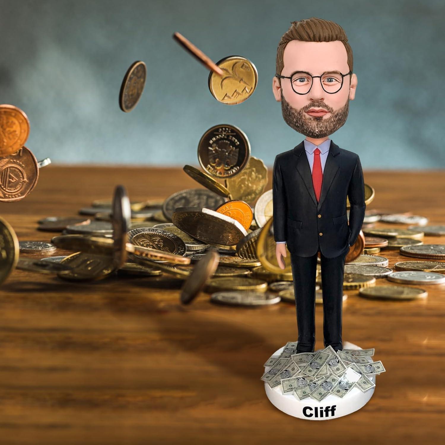 Bobblehead Personalizado Hombre Financiero Hecho a Mano