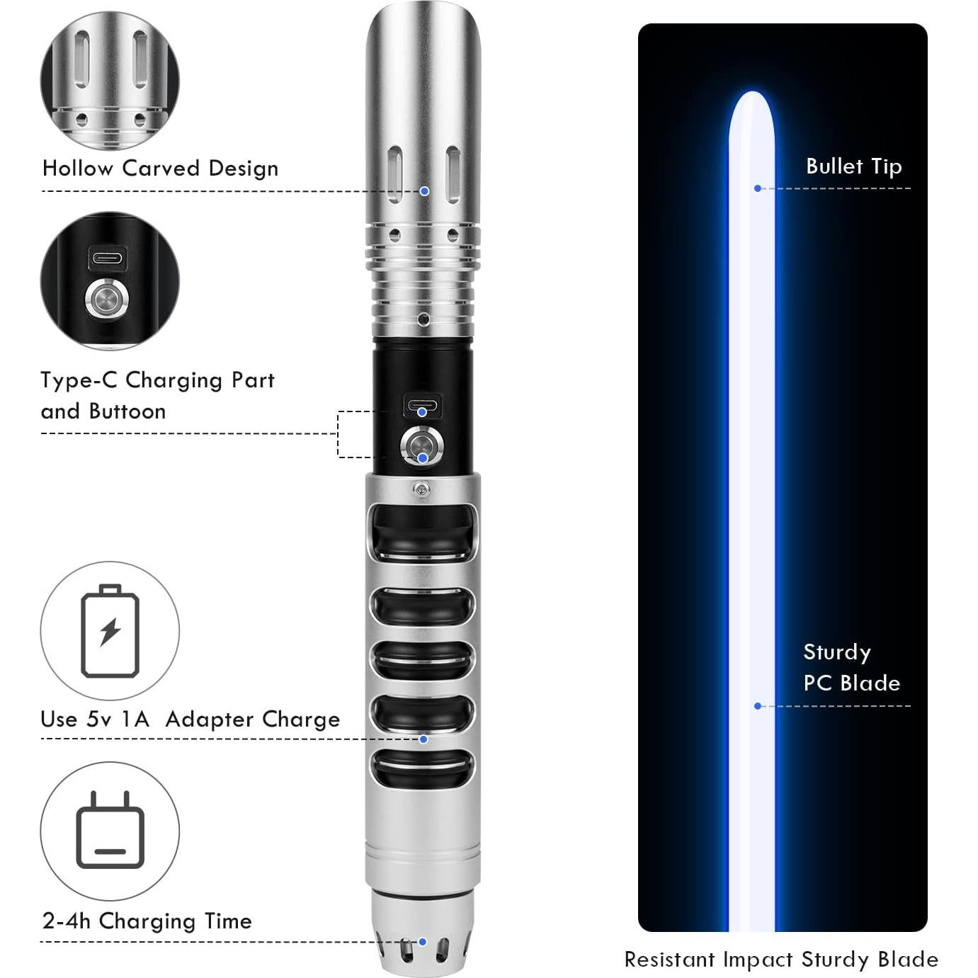 Sable de Luz Dueling CVCBSER RGB-X Plata 92 cm 15 Colores 12 Sonidos