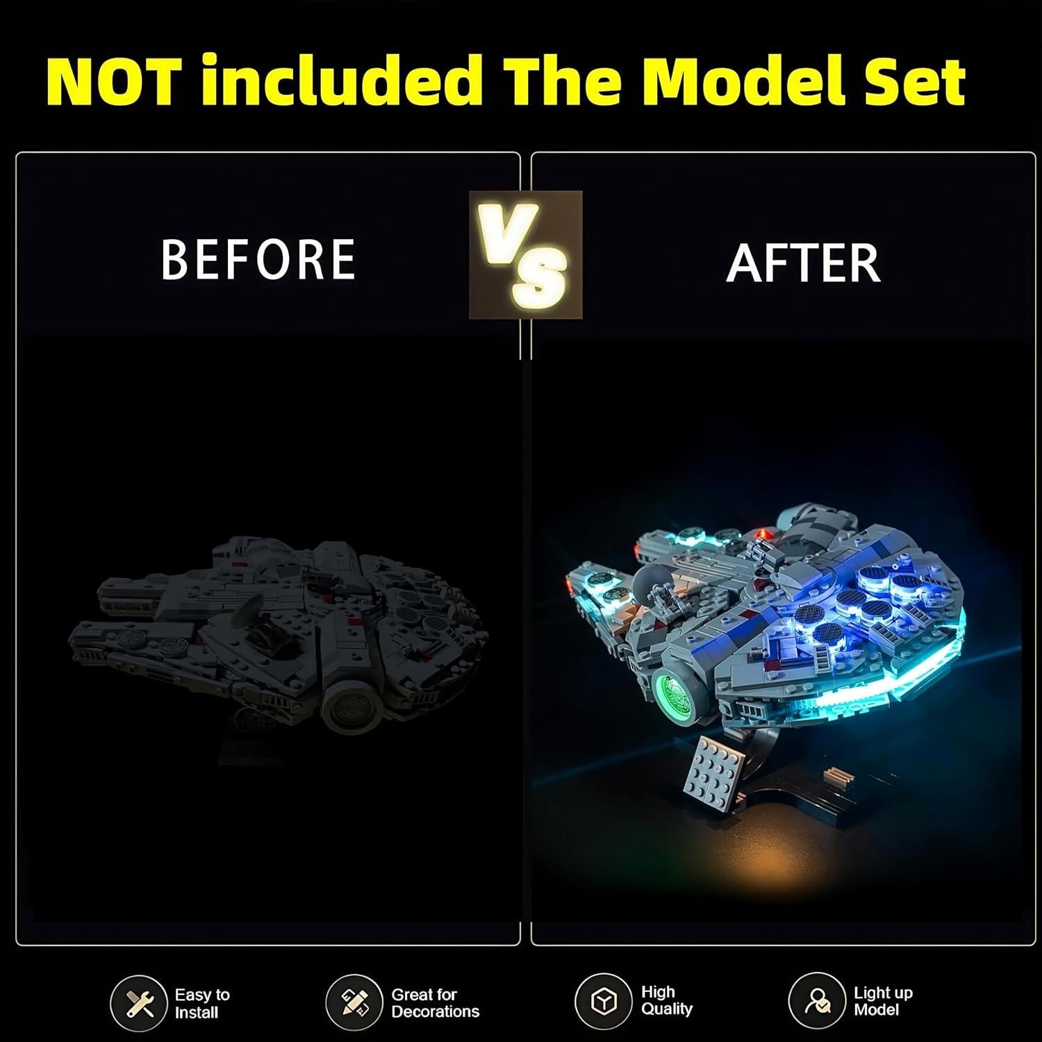 Kit de Iluminación LED HUHUJ para Lego Halcón Milenario 75375