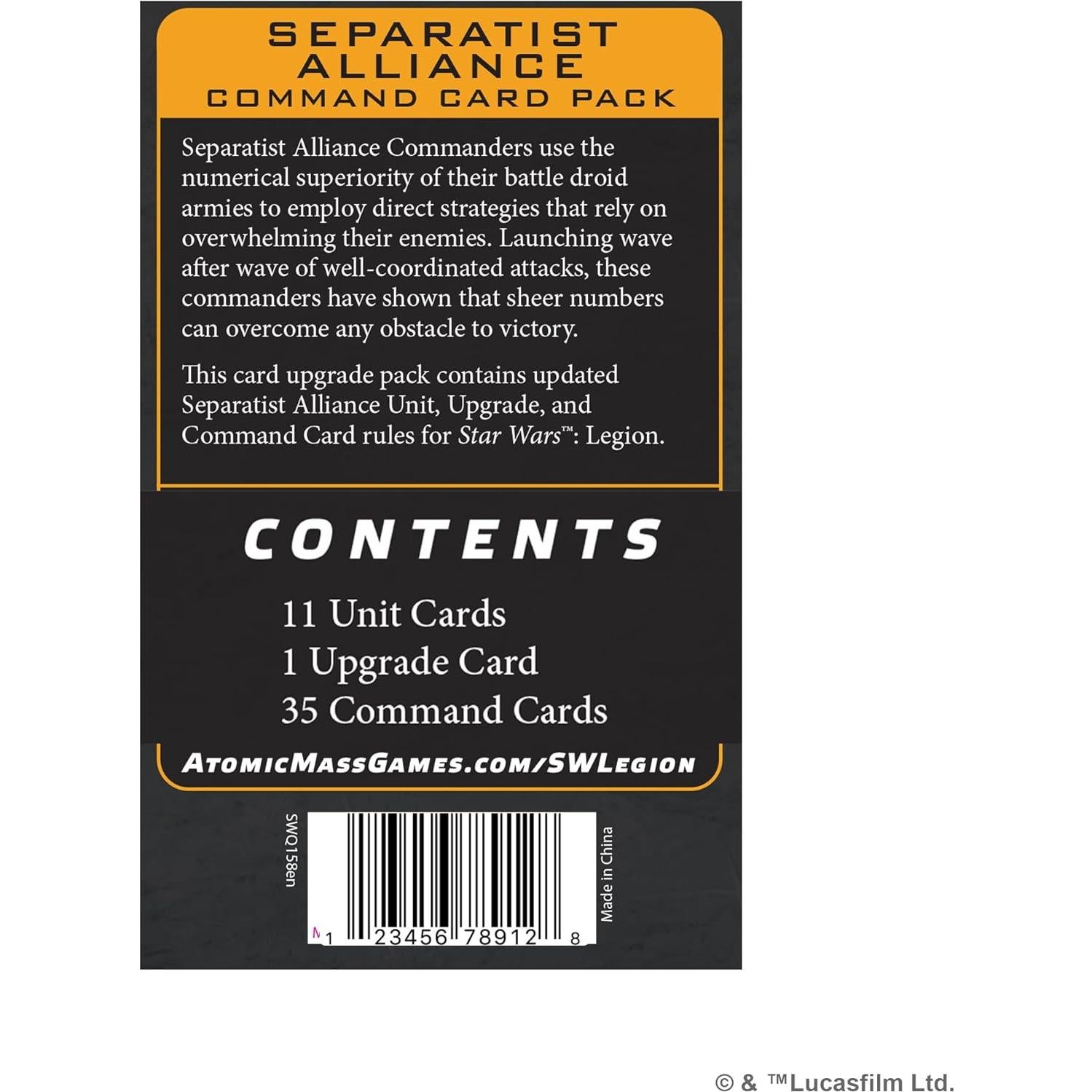 Paquete de Cartas de Comando Alianza Separatista Star Wars Legion