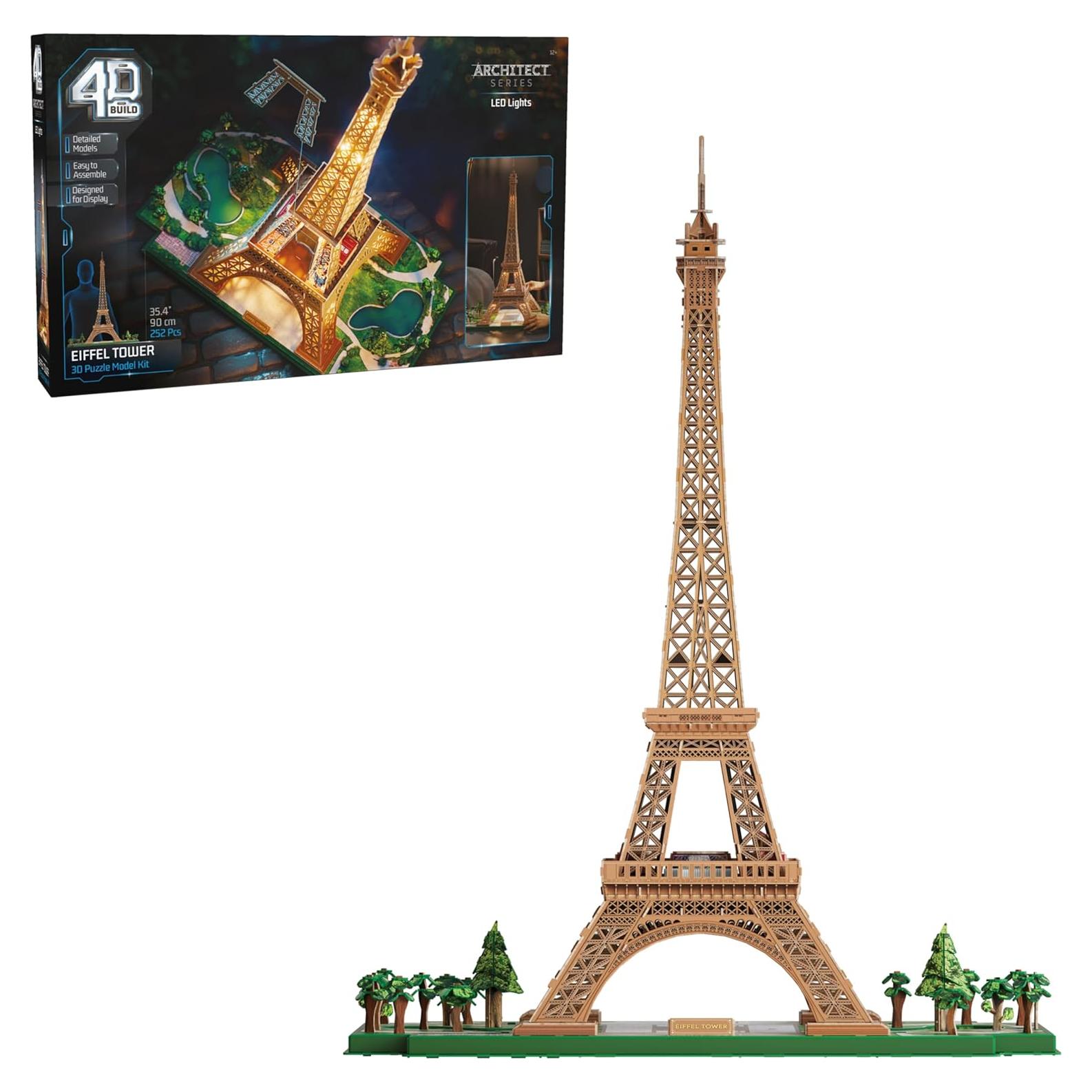 Kit de Modelo 3D Torre Eiffel 4D Build con Luces LED - 252 Piezas