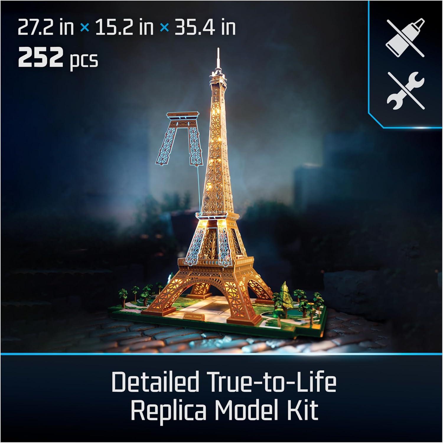 Kit de Modelo 3D Torre Eiffel 4D Build con Luces LED - 252 Piezas