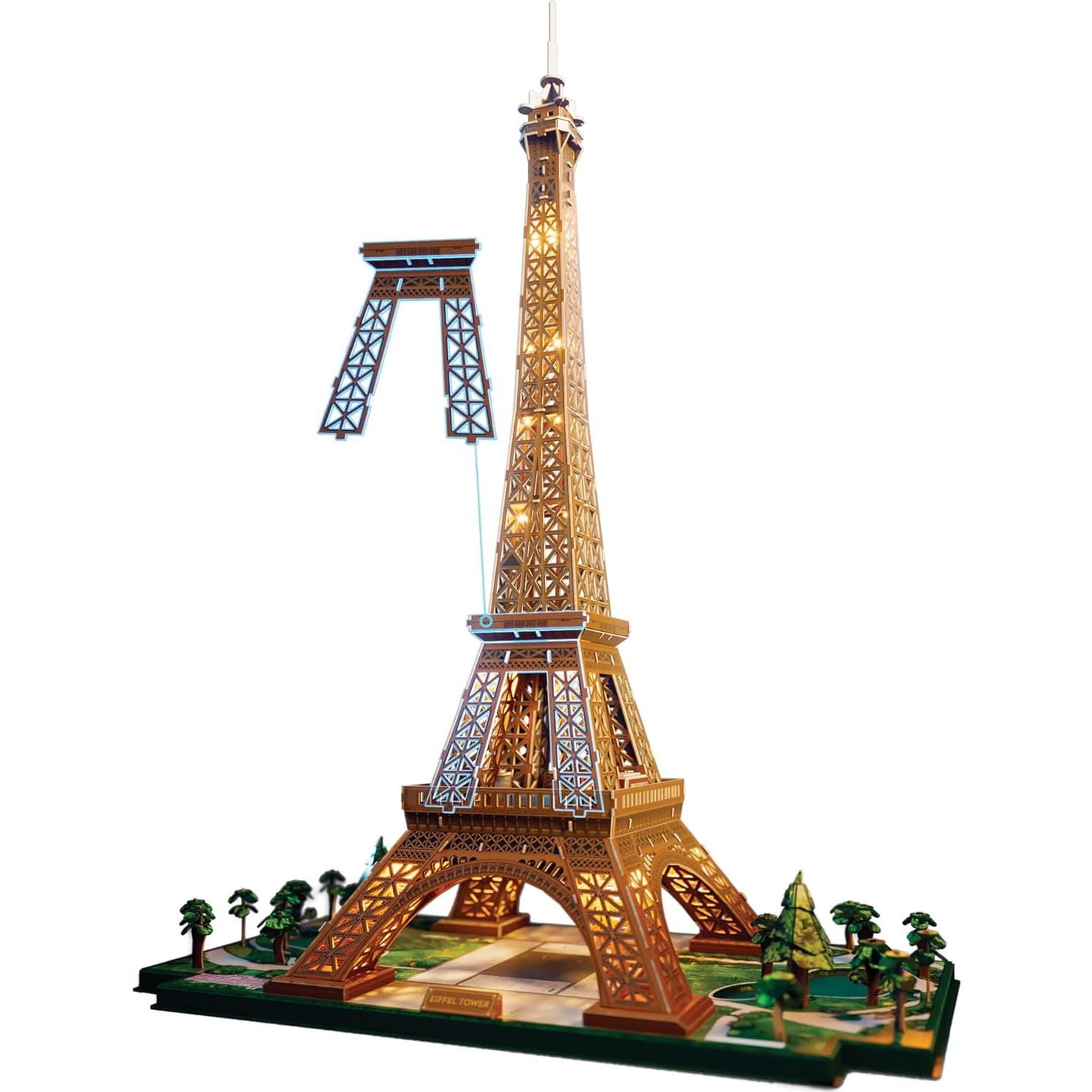 Kit de Modelo 3D Torre Eiffel 4D Build con Luces LED - 252 Piezas