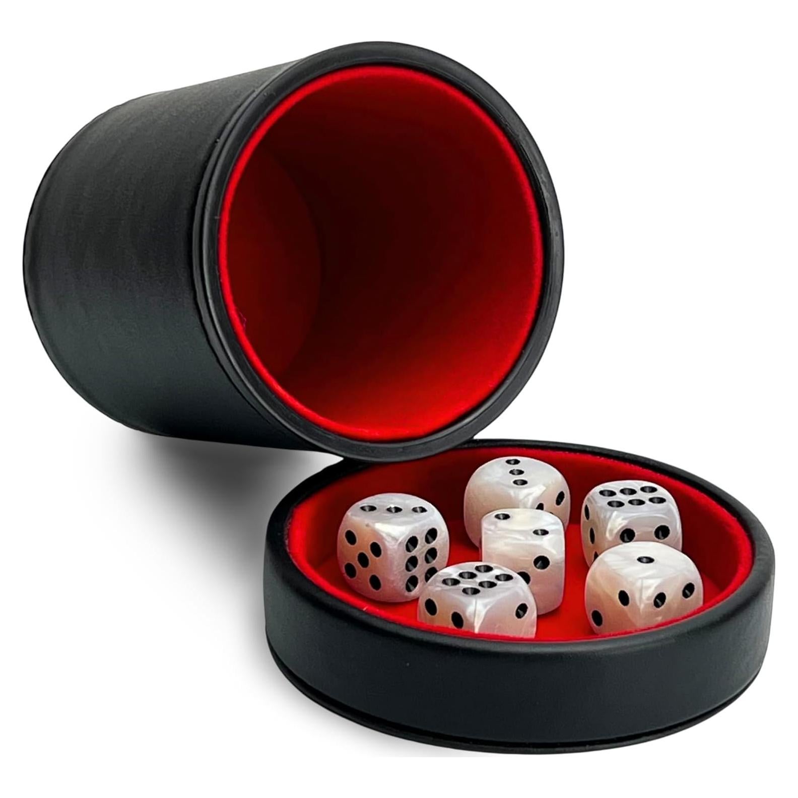Luck Lab Taza de Dados de Cuero PU con 6 Dados - Juego Silencioso