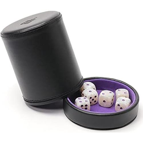 Copa de Dados de Cuero Luck Lab con Tapa y 6 Dados Perla