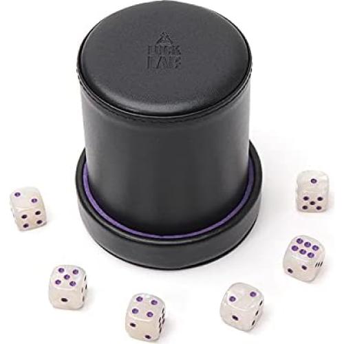 Copa de Dados de Cuero Luck Lab con Tapa y 6 Dados Perla