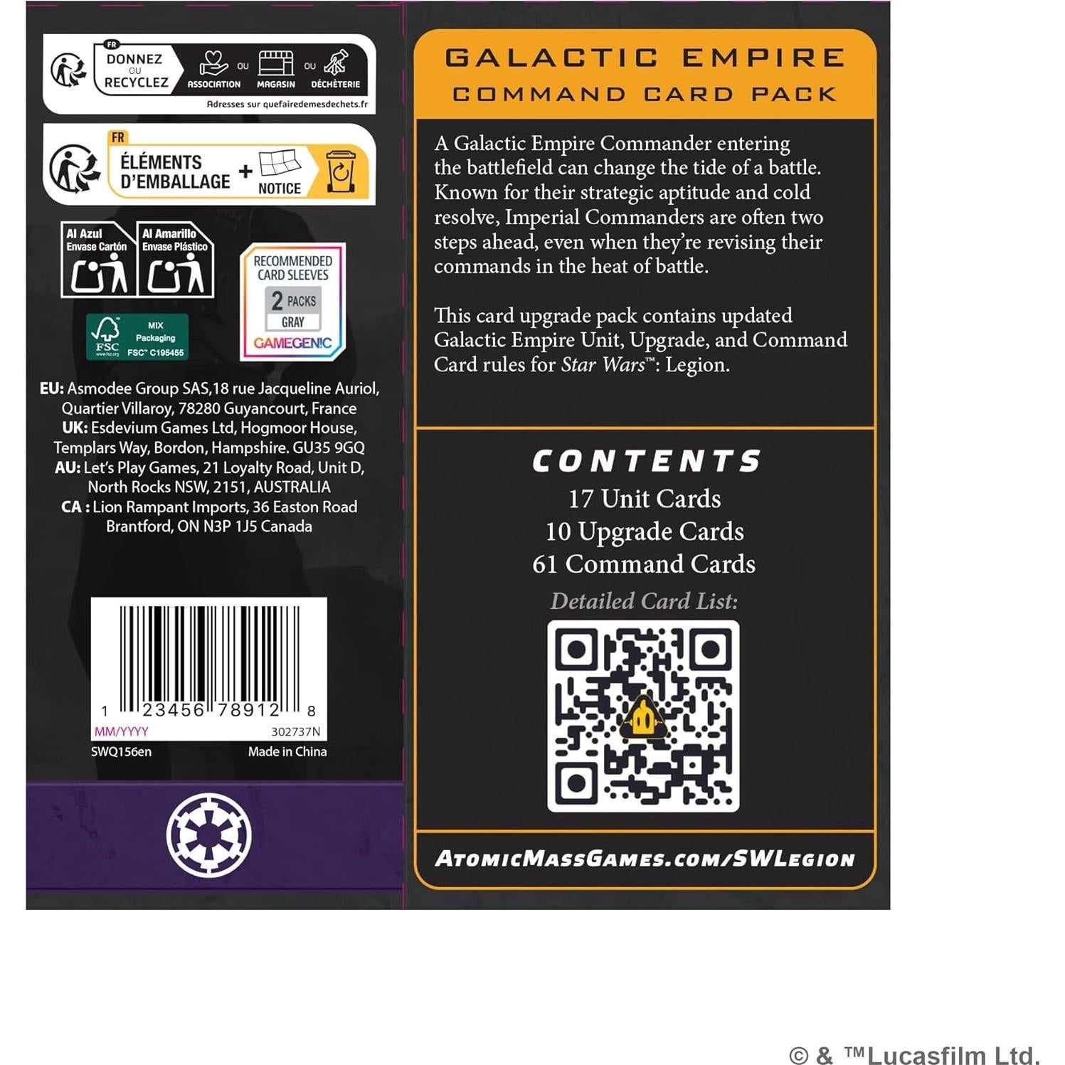 Paquete de Cartas de Comando Star Wars: Legion - Imperio Galáctico