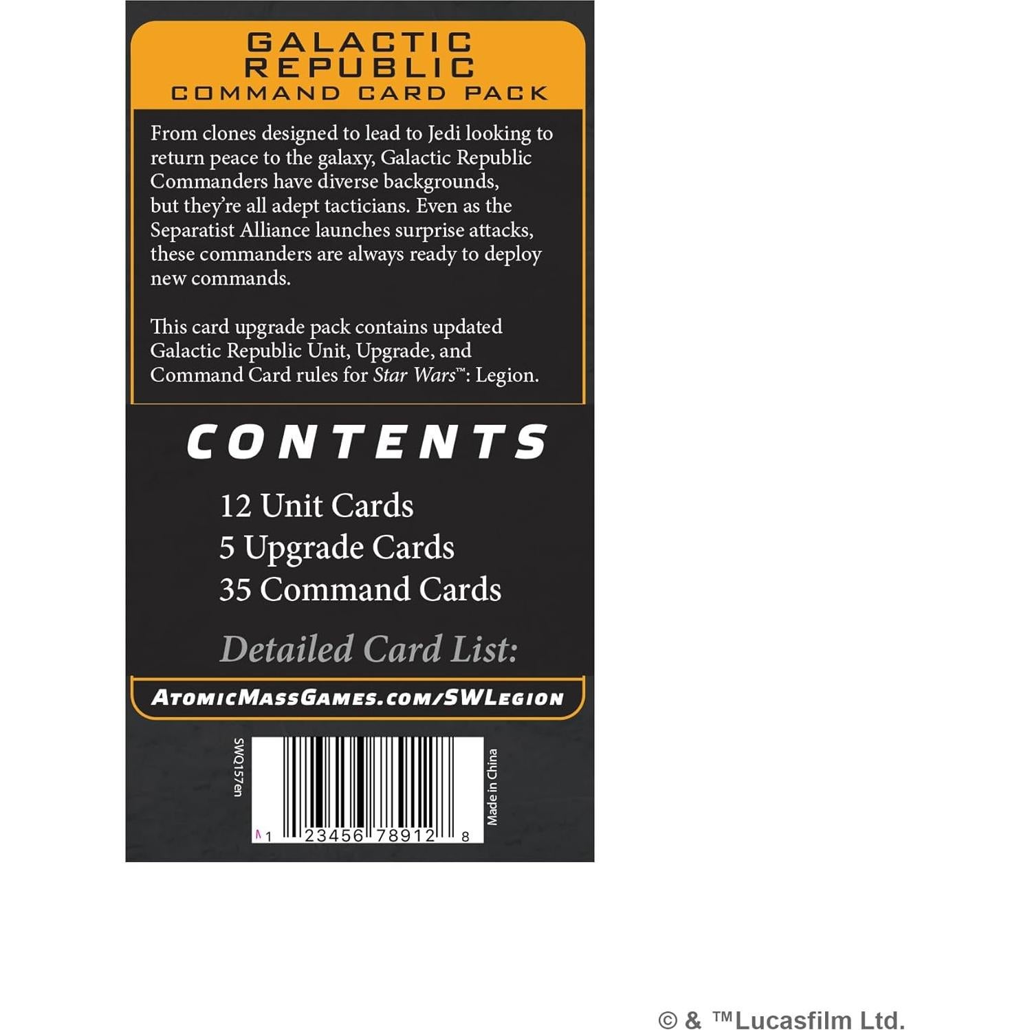 Paquete de Cartas de Comando Star Wars: Legion - República Galáctica