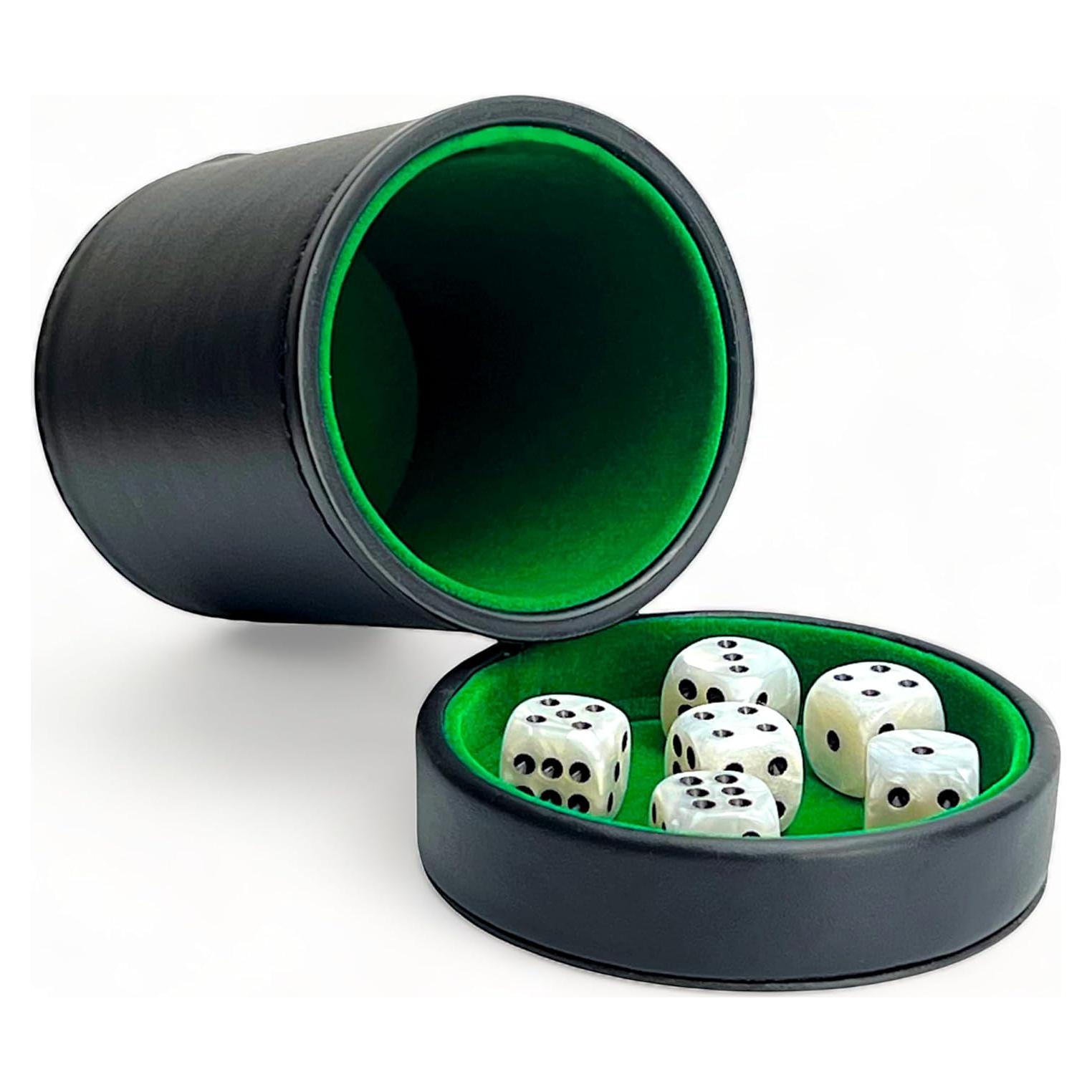 Luck Lab Taza de Dados de Cuero PU con Tapa y 6 Dados 16mm