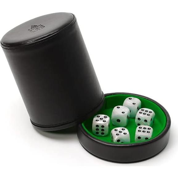 Luck Lab Taza de Dados de Cuero PU con Tapa y 6 Dados 16mm