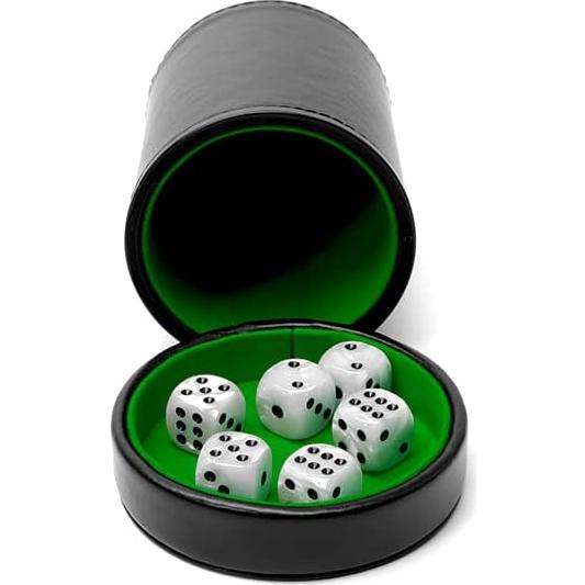 Luck Lab Taza de Dados de Cuero PU con Tapa y 6 Dados 16mm