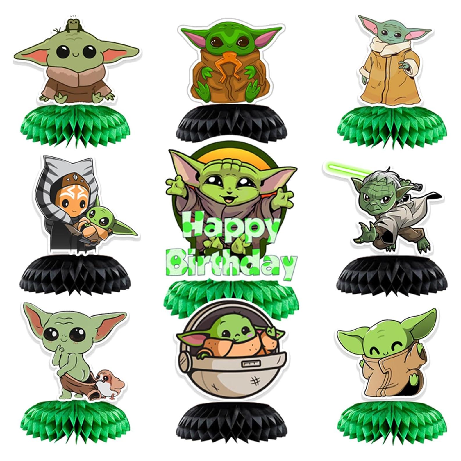 Centros de Mesa de Panal Baby Yoda - 9 Piezas Decorativas