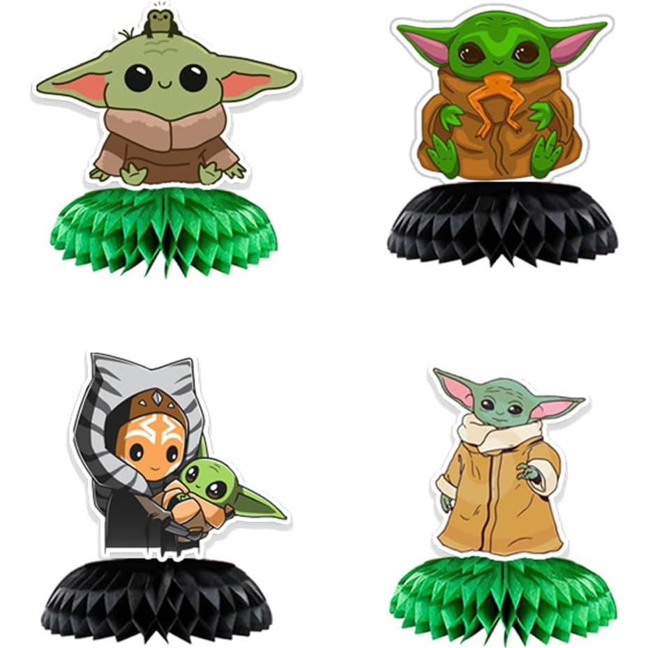 Centros de Mesa de Panal Baby Yoda - 9 Piezas Decorativas