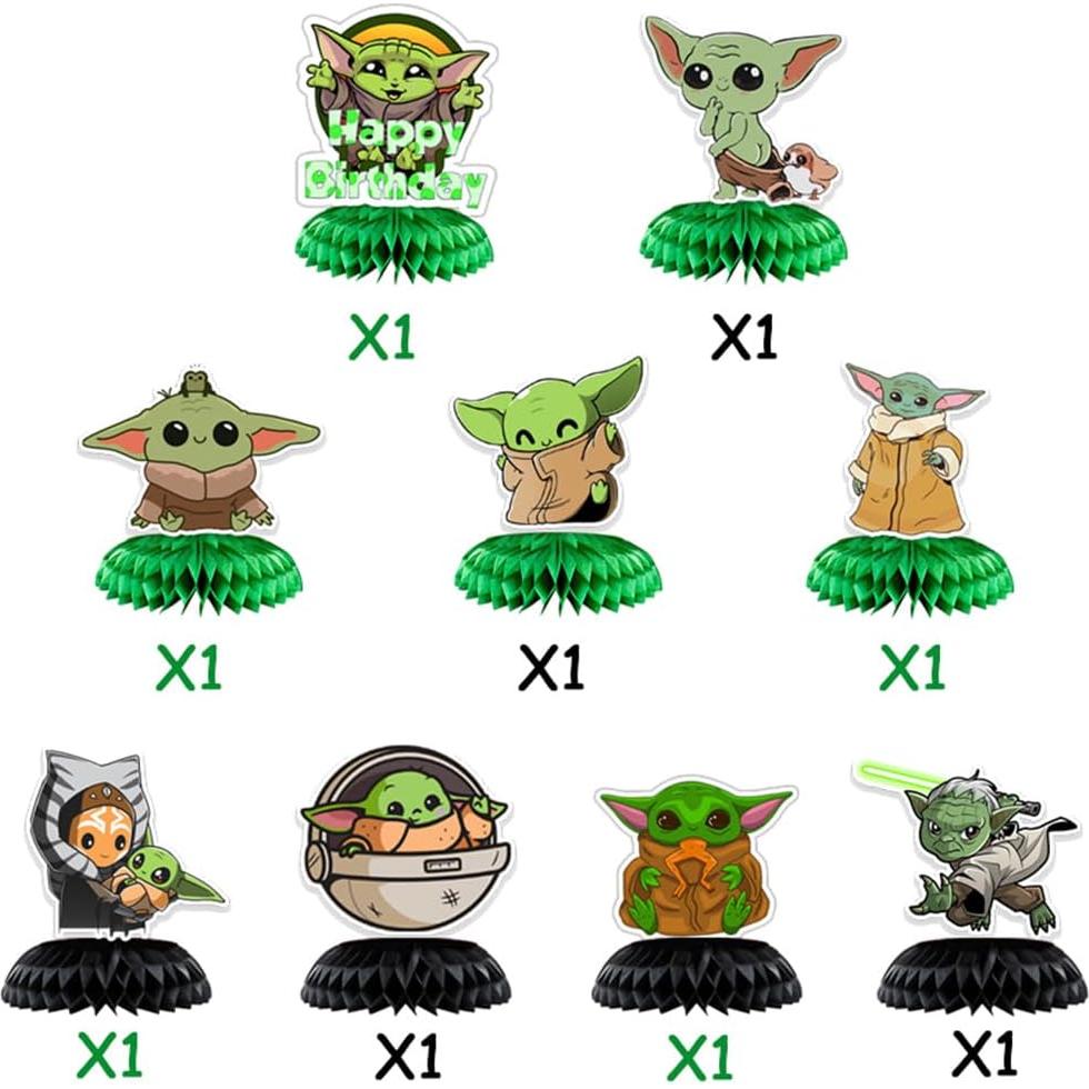 Centros de Mesa de Panal Baby Yoda - 9 Piezas Decorativas