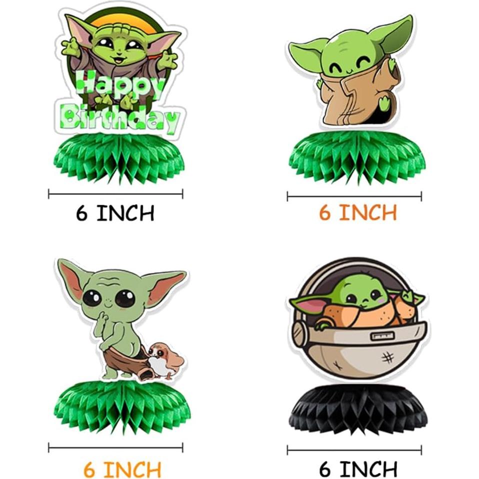 Centros de Mesa de Panal Baby Yoda - 9 Piezas Decorativas