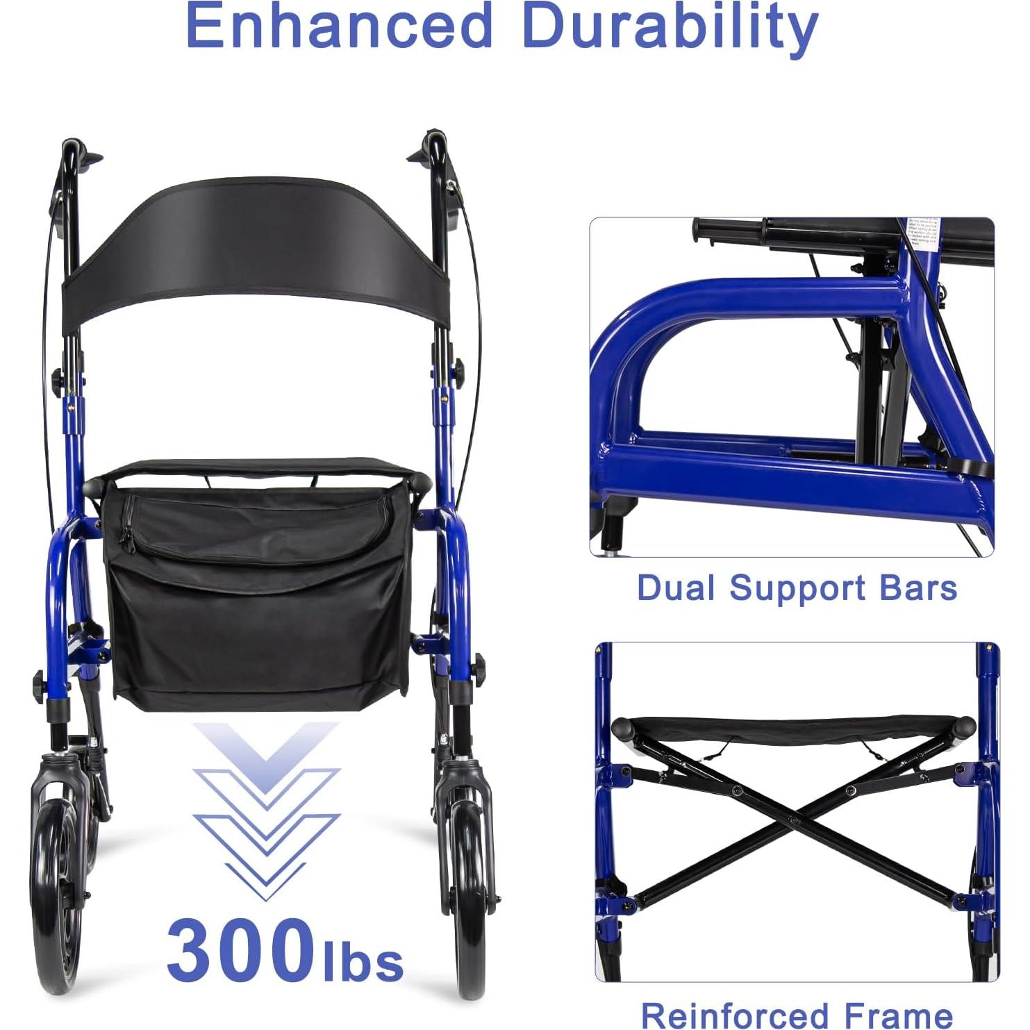 Andador Plegable Mindmed con Asiento y Ruedas 20 cm Azul