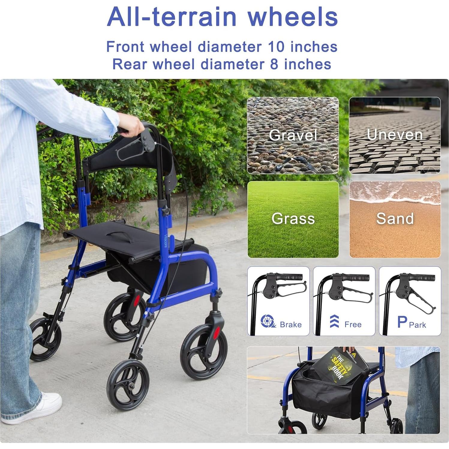 Andador Plegable Mindmed con Asiento y Ruedas 20 cm Azul