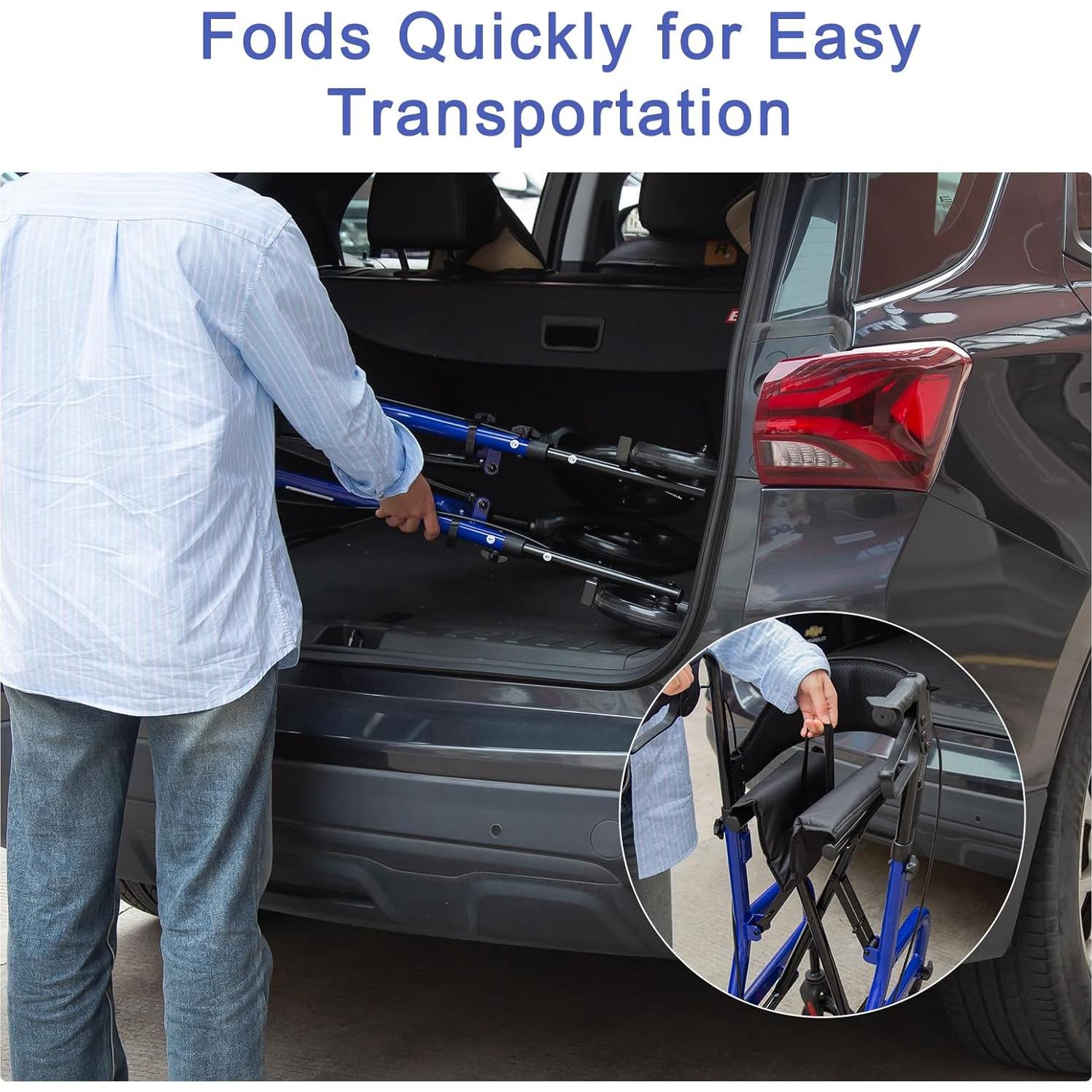 Andador Plegable Mindmed con Asiento y Ruedas 20 cm Azul