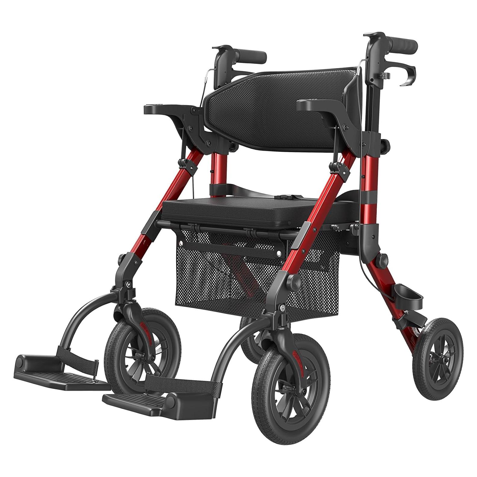 Caminador y Silla de Ruedas VOCIC Z51 2 en 1 Plegable Rojo