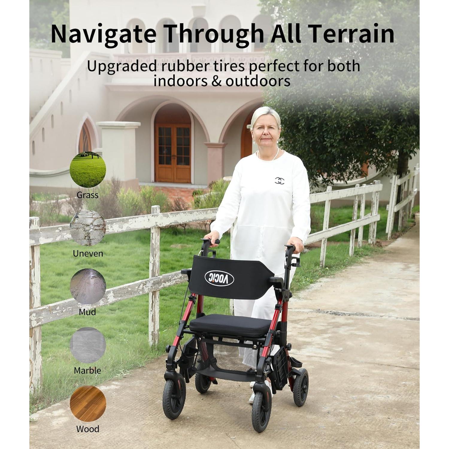 Caminador y Silla de Ruedas VOCIC Z51 2 en 1 Plegable Rojo