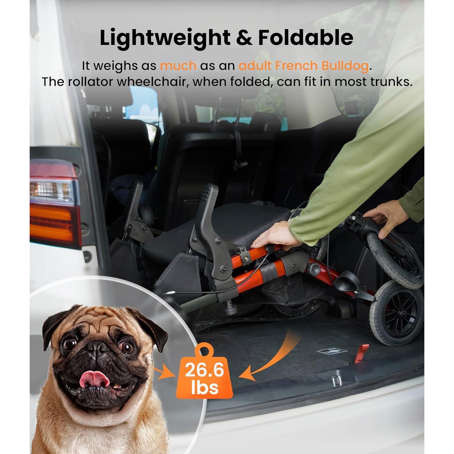 Caminador y Silla de Ruedas VOCIC Z51 2 en 1 Plegable Rojo