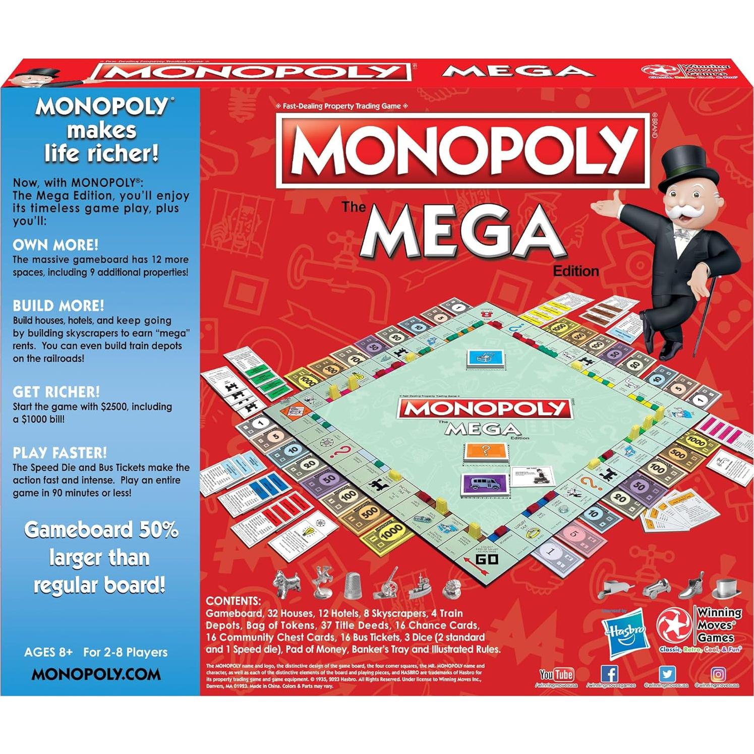 Monopoly Mega Edición Winning Moves - Juego Rápido 2-8 Jugadores