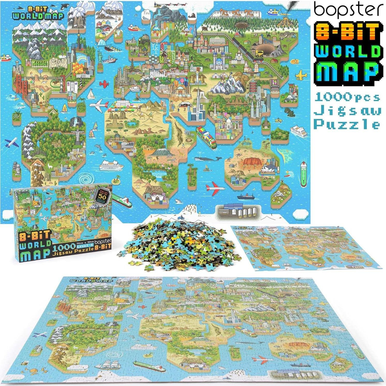 Rompecabezas 1000 Piezas Mapa del Mundo 8-bit Bopster