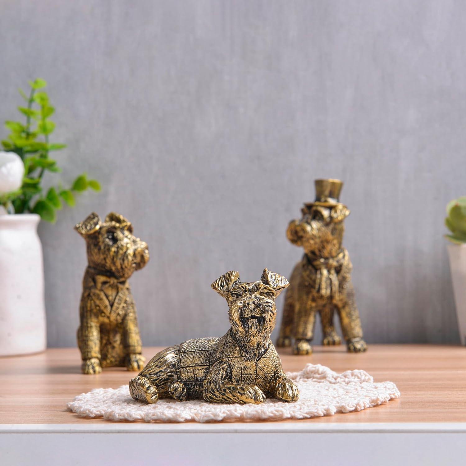 Figuritas de Perro Doradas Kakizzy - Conjunto de 3 Estatuas