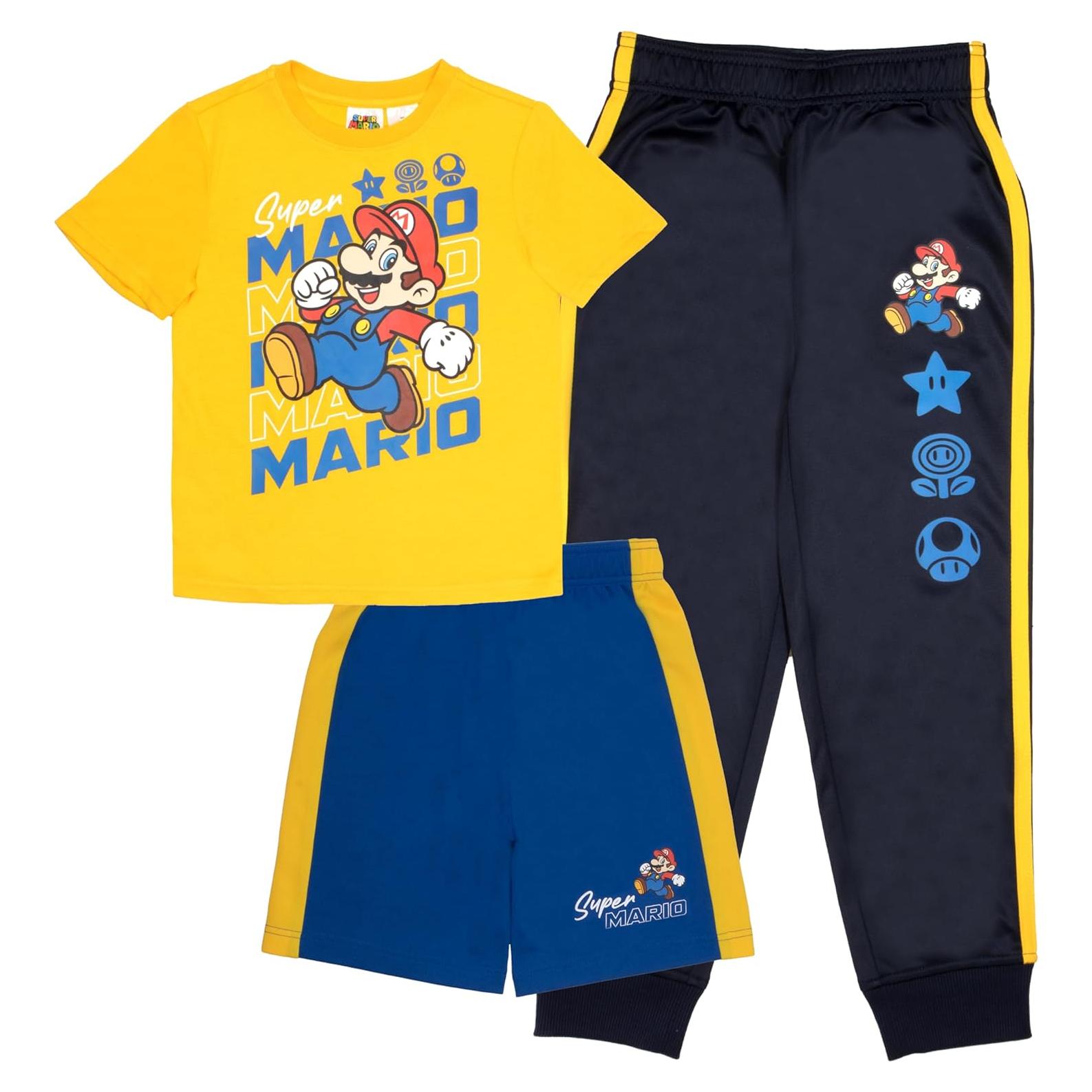 Conjunto 3 Piezas Super Mario Bros Niños - Camiseta y Pantalones