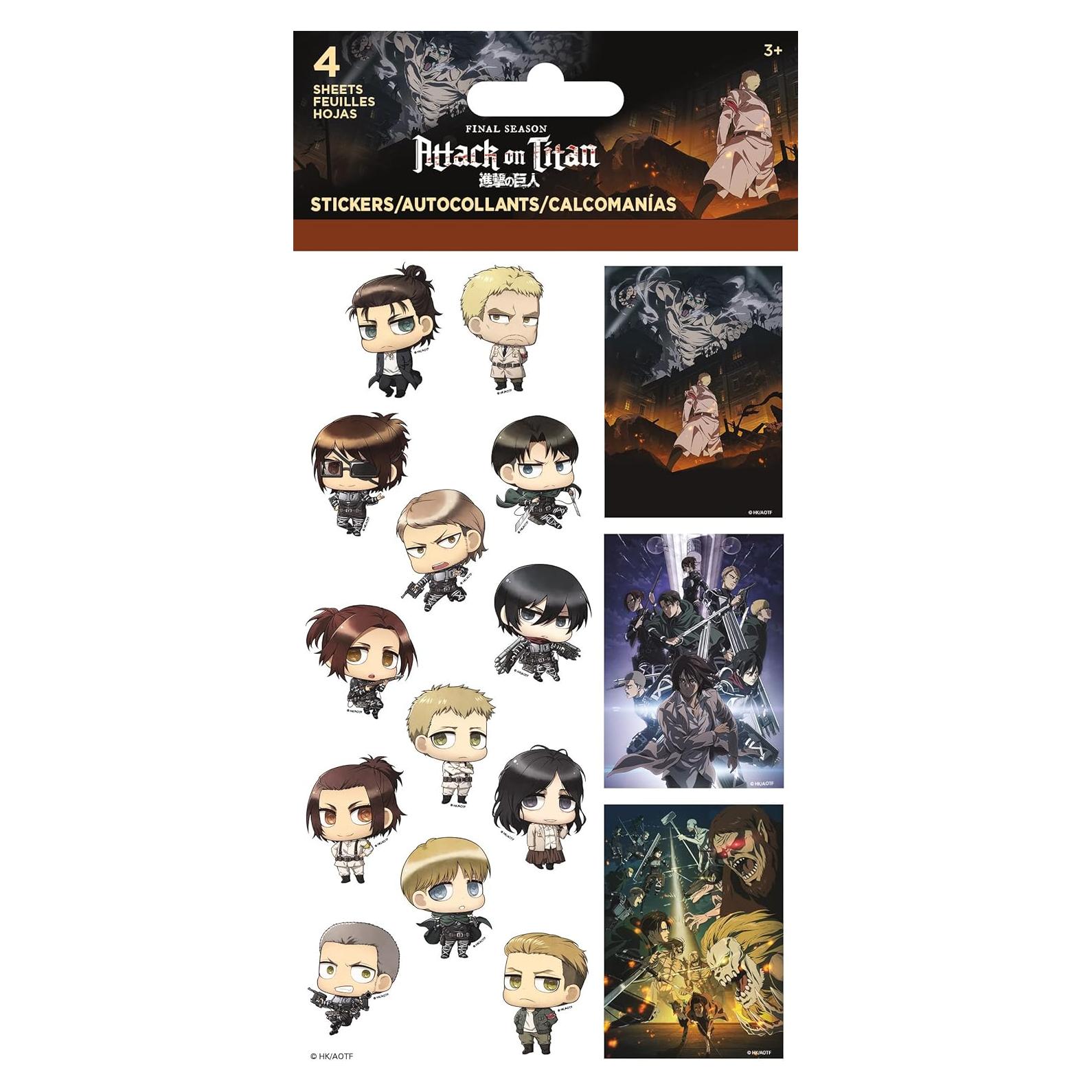 Stickers Ataque de los Titanes - 4 Hojas Licenciadas