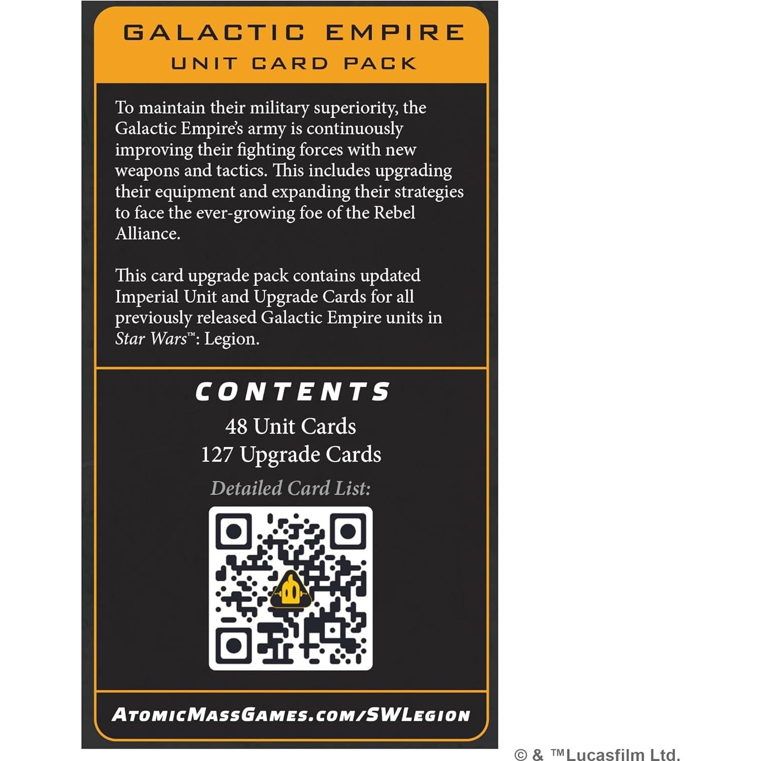Star Wars: Legion Paquete de Cartas del Imperio Galáctico - 48 Cartas de Unidad y 129 de Mejora