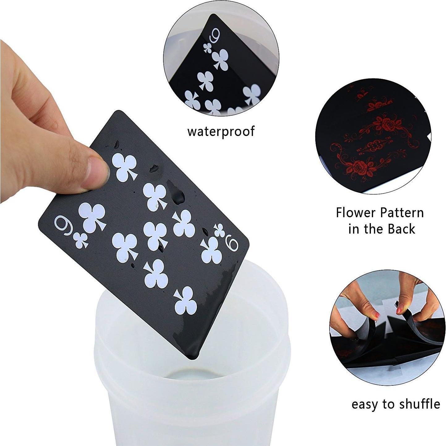 Cartas de Juego Impermeables Joyoldelf - Patrón Flores Negro PVC