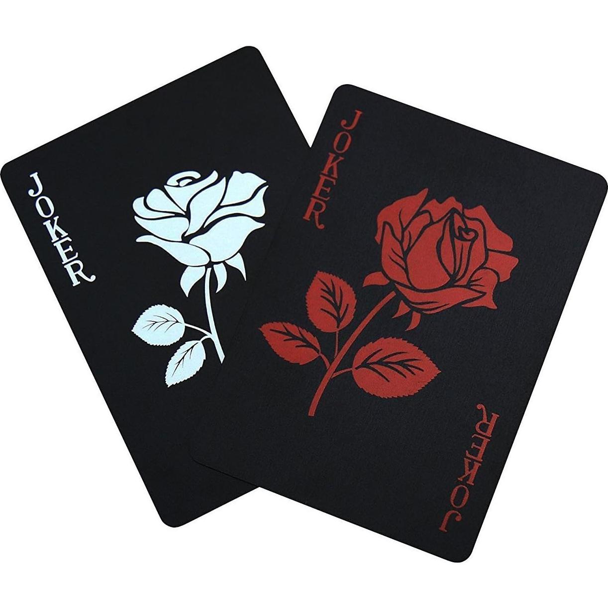 Cartas de Juego Impermeables Joyoldelf - Patrón Flores Negro PVC