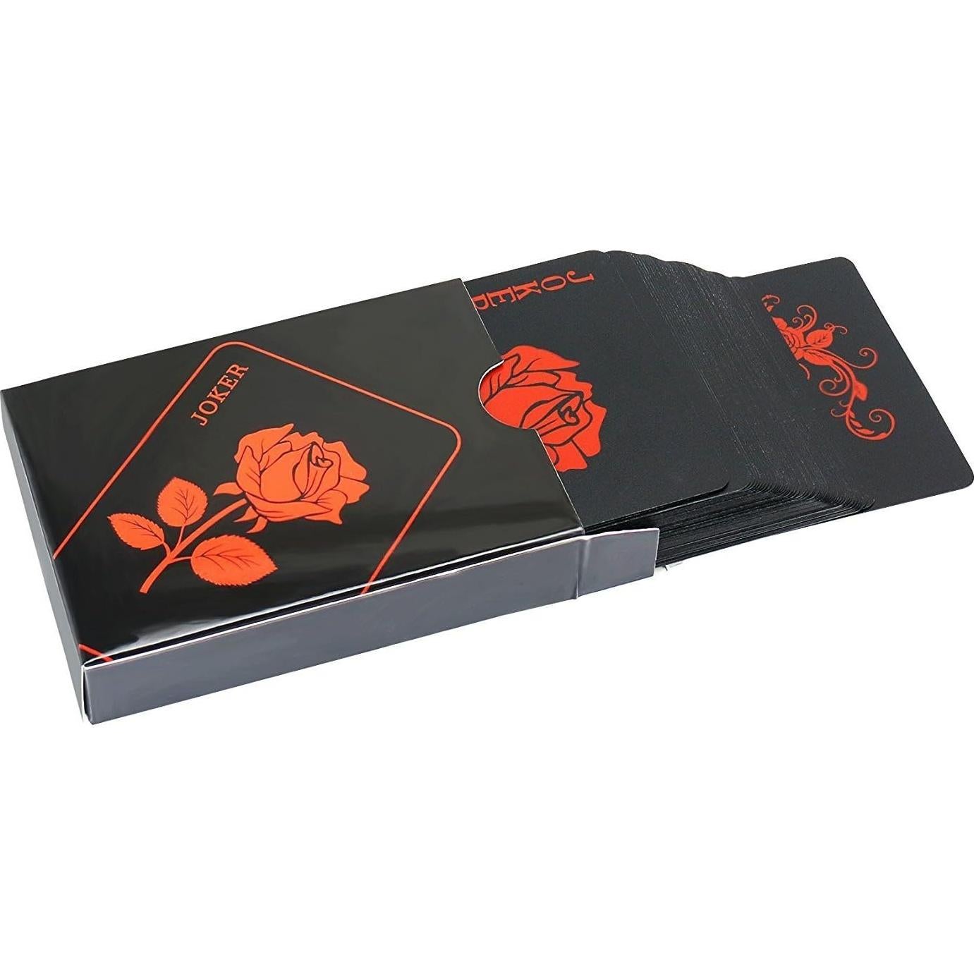 Cartas de Juego Impermeables Joyoldelf - Patrón Flores Negro PVC