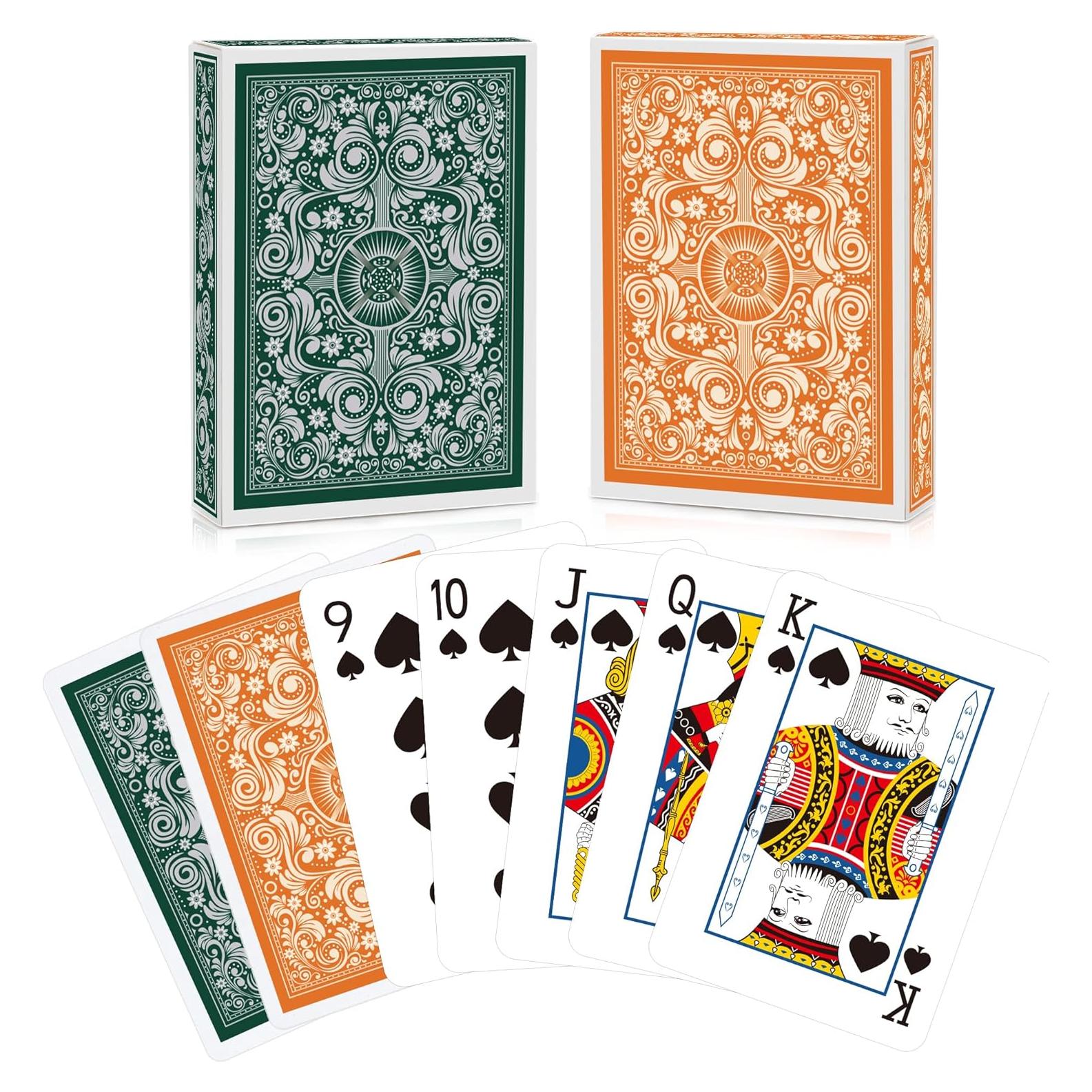 Barajas de Jugar Timenued 2 Paquetes Verde Naranja 63x88mm