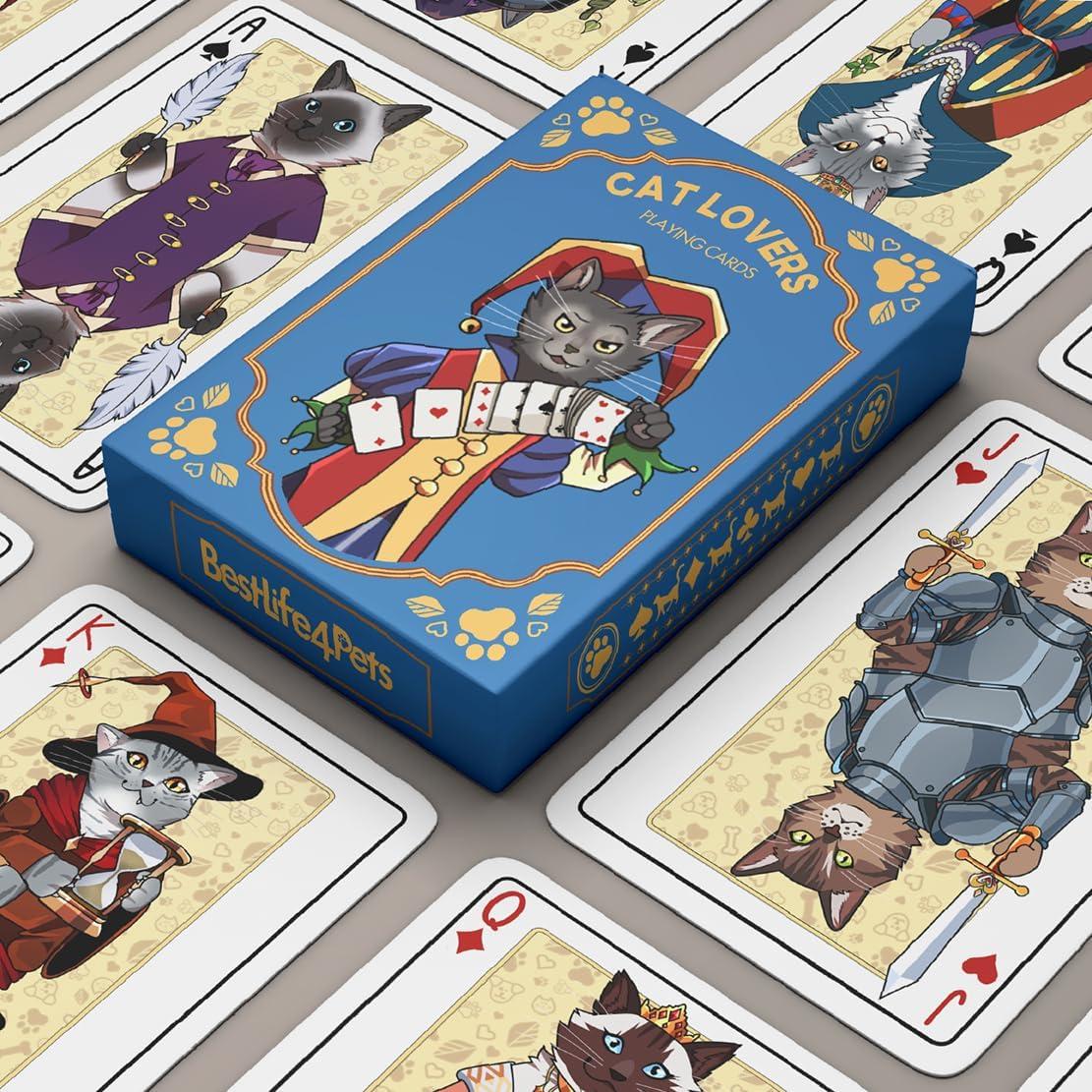 Baraja de Cartas Temática Gatos Medievales - 54 Cartas Impermeables