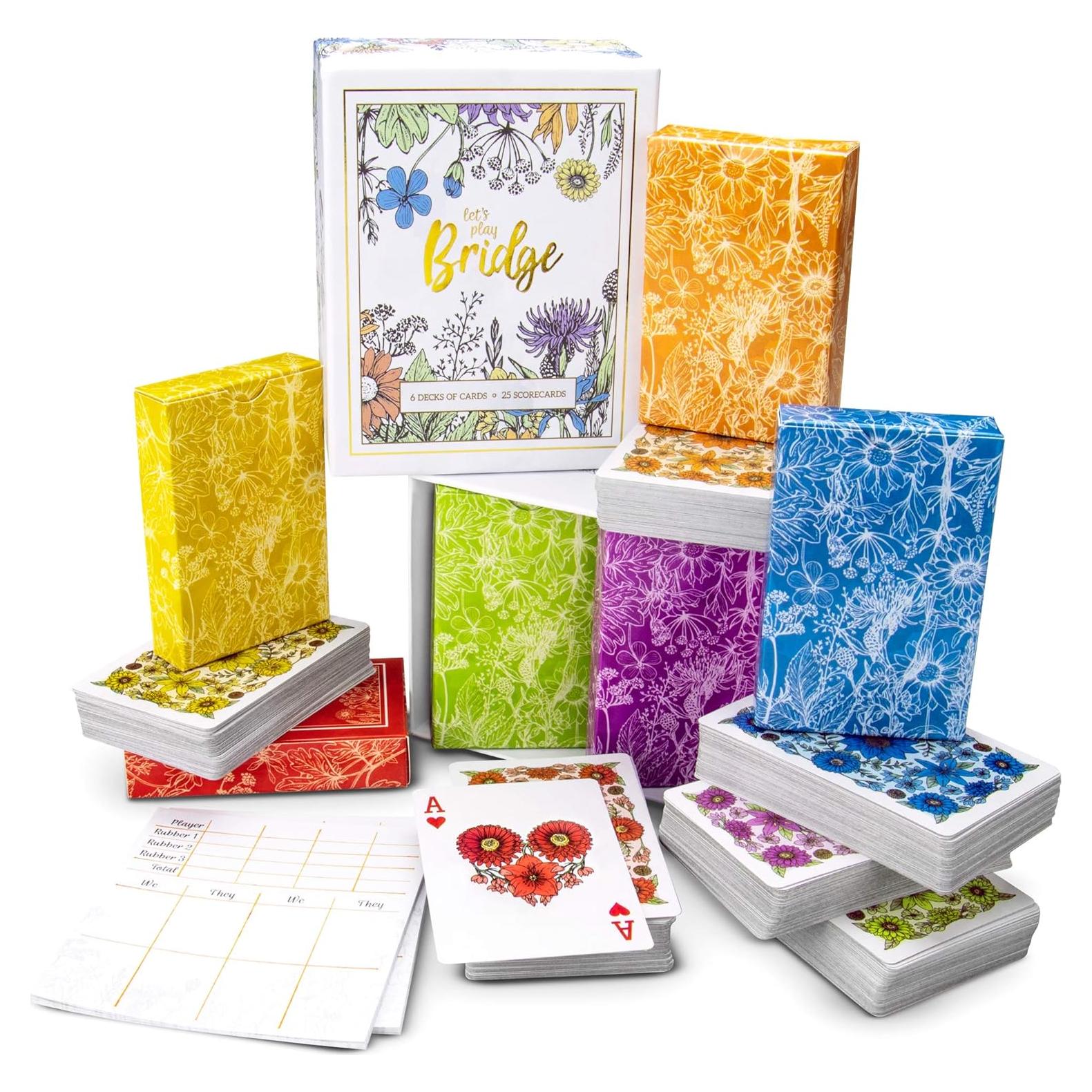 Juego de Cartas Bridge Brybelly | 6 Barajas Acuarela | Índice Colores