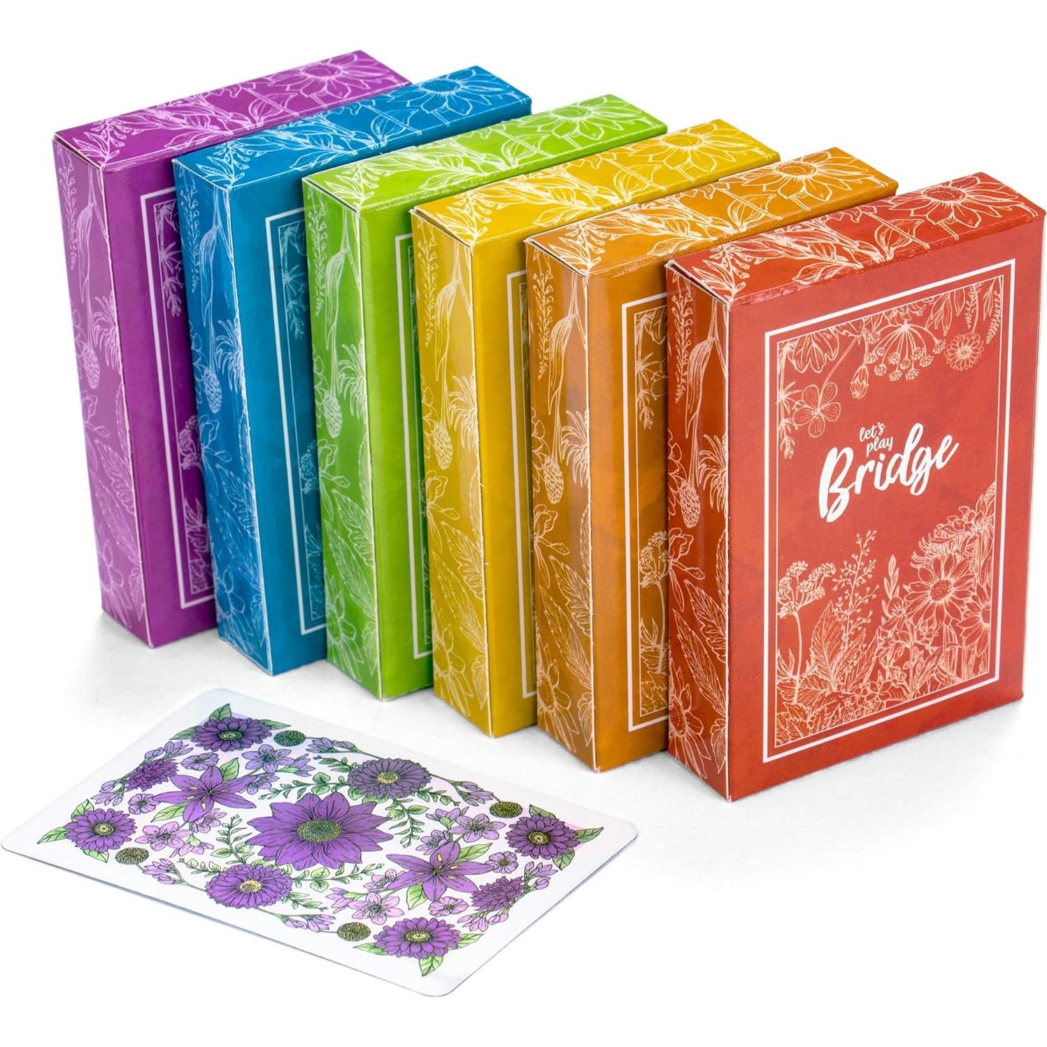 Juego de Cartas Bridge Brybelly | 6 Barajas Acuarela | Índice Colores