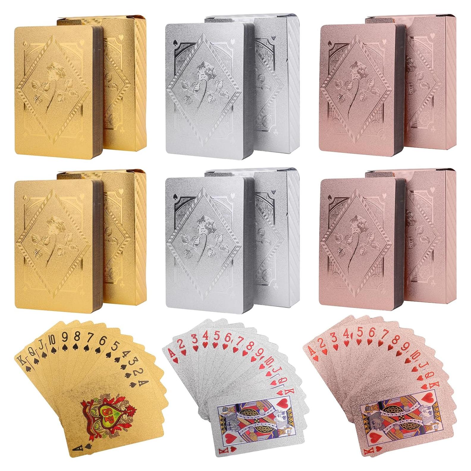 Jucoan 6 Barajas de Cartas de Juego Impermeables - Dorado, Plateado, Rosado