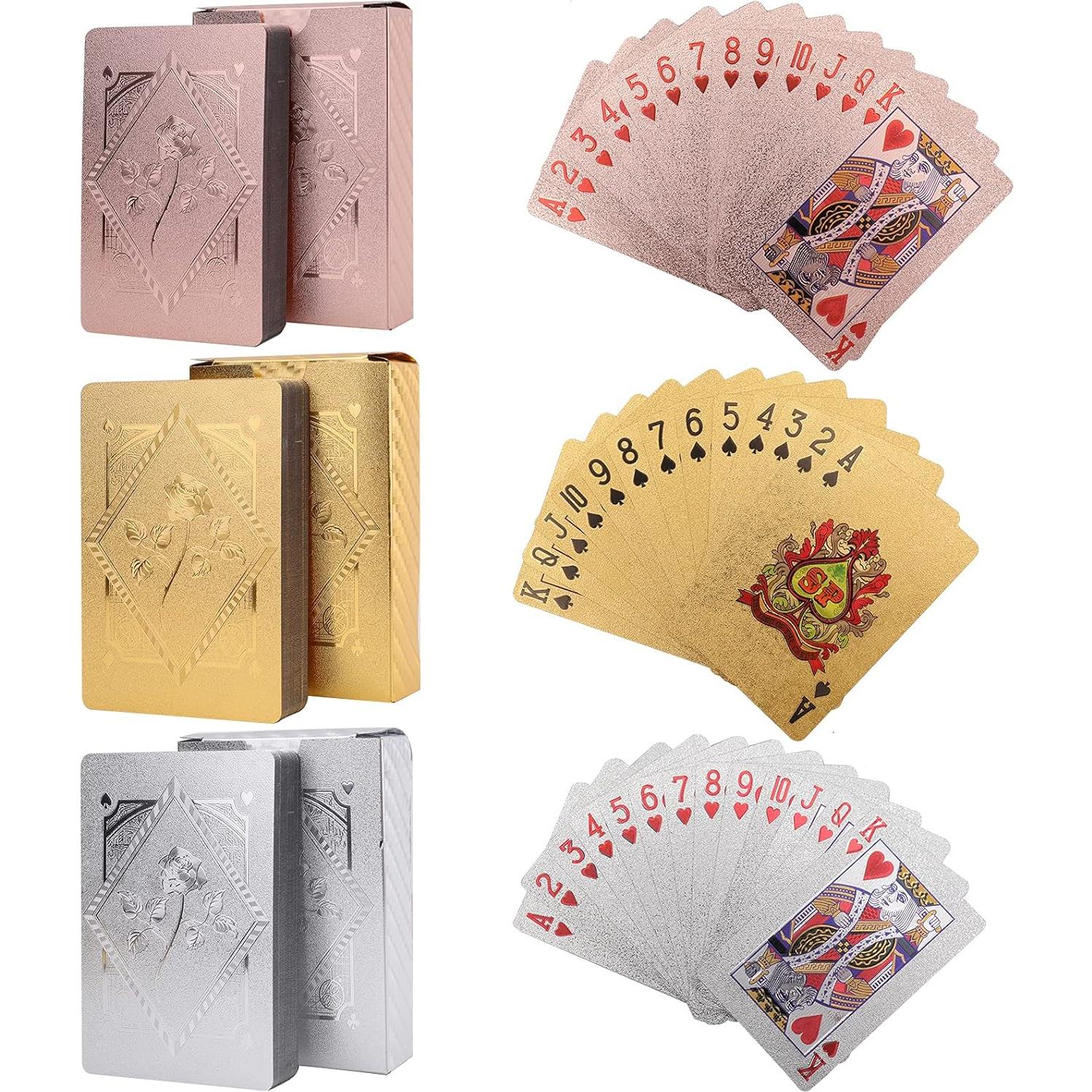 Jucoan 6 Barajas de Cartas de Juego Impermeables - Dorado, Plateado, Rosado