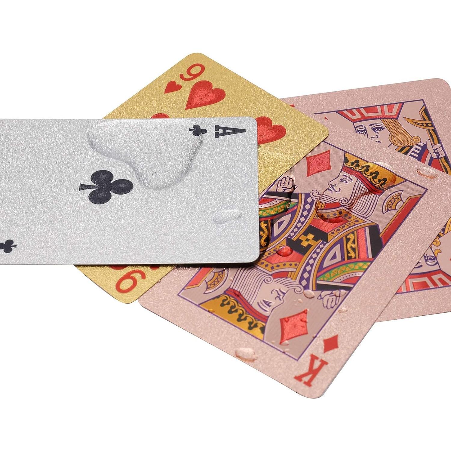 Jucoan 6 Barajas de Cartas de Juego Impermeables - Dorado, Plateado, Rosado