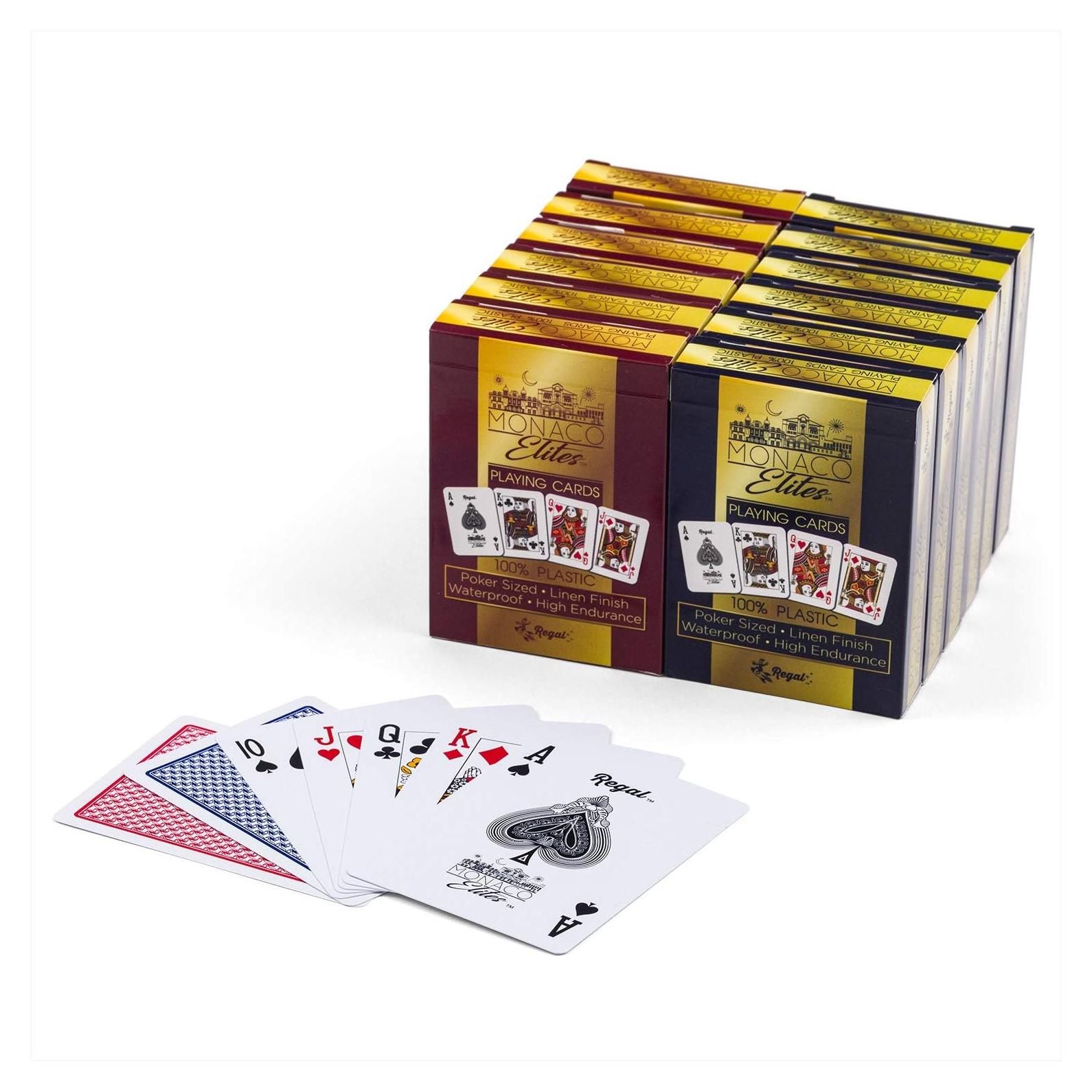 Juego de 12 Barajas de Póker Regal Games Elite Monaco 100% Plástico