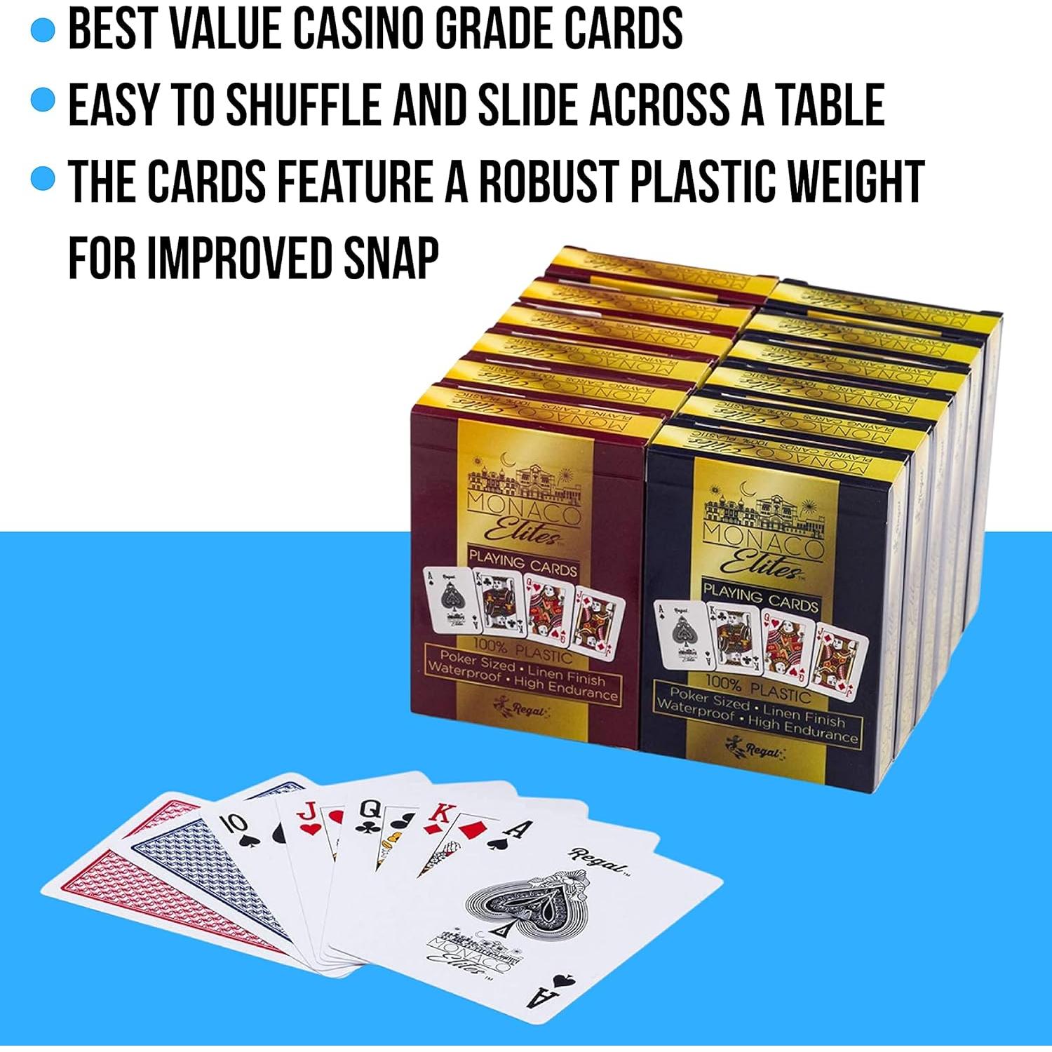 Juego de 12 Barajas de Póker Regal Games Elite Monaco 100% Plástico
